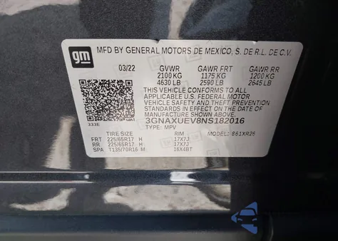 2022 Chevrolet Equinox Awd Lt from USA, damaged, VIN 3GNAXUEV8NS182016